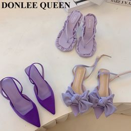 Sandals Female Flipflop Women Stiletto Open Toe Purple Bow Knot High Heels 2022 Fashion Roman Sandal Elegant Mule Slipper Slide 230224