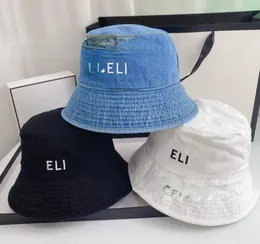 European Bucket Hat Embroidered Letter Denim Fabric All-Season Sunshield Sun-Proof Bucket Hats