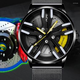 Wristwatches Sports Car Watch Trend Men's Wheel Watches Men Luminous Three-Dimensional Quartz Clock BORUSE Business Full Steel