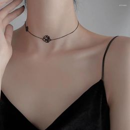 Choker Korean Camellia Necklaces Gothic Black Rose Short Necklace Neck Chains CollaresParty Aesthetic Accessories Jewelry Gift