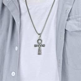 Pendant Necklaces (2Pcs/lot)Promotion Ancient Egypt Symbol Crucifix Necklace Titanium Texture Personality Fashion Men's