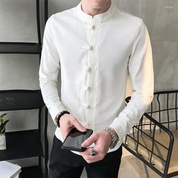 Men's Dress Shirts 2023 Men Shirt Chinese Style Clothing Slim Fit Long Sleeves Camisa Social Office Wear Mandarin Collar