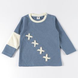 Clothing Sets Boy shirt waffle knit top kids tshirt long sleeves contrast fur patch children drawstring winter boys round neck clothes 230224