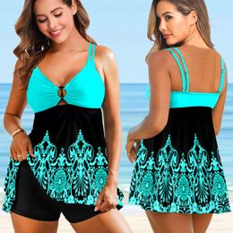 Women's Swimwear Women Two Pieces Print Tankini Sexy Bikini Swimdress Set Swimsuit Bathing Sui Plus Size Beachwear 230224