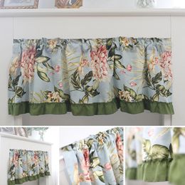 Curtain 1 PCS Rod Pocket Half For Living Room Divided American Style Green Stitching Short Kitchen Cabinet Door Drapes