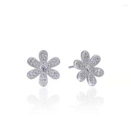Stud Earrings Small Fresh With White Crystal Flowers