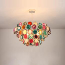 Chandeliers Luxury Colourized Agate Designer LED Chandelier Lighting Hanging Lamp Lustre Suspension Luminaire Lampen For Foyer Dinning Room