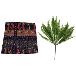 Decorative Flowers Cotton Linen Fashion Exotic Printed Washable Tablecloth With 7 Branches Green Artificial Plant Persian Leaf Flower