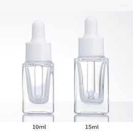 Storage Bottles 10ps/Lot 15ml Empty Clear Square Glass Drop Bottle Vial Nasal Essense Oil And Liquid Refillable Containers With Rim Lid