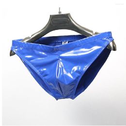 Underpants Sexy Package Hip Briefs Latex Underwear Bright PVC Faux Leather Panties Wear Erotic U Convex Bag Tight Undershorts