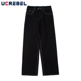 Mens Jeans Stitch Denim Pants Mens High Street Wide Leg Pants Streetwear Loose Jeans Casual Trousers Men 230224