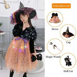 Girl's Dresses 2022 New CHIldren's Princess Christmas Witch Vampire Halloween Cosplay Comes Girls Carnival Party Dress 2-10 Years Old W0224