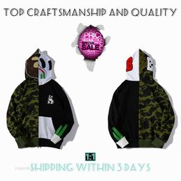 Shark Full Zip Mens Hoodies Tiger Jacket Top Craftsmanship Designer Men Women Harajuku Stylist Sweatshirt Fashion Co-branding Camouflage Double Hat Hoodys Z6MW