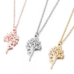 Yoga Girl Family Tree of Life Necklaces Stainless Steel Body Sports Dancing Female Lady Ballet Women Dancer Figure Chokers Collar