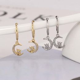 Hoop Earrings Cubic Zircon Star Moon Drop Earring For Women Pendiente Luxury CZ Fashion Fine Jewellery Rock Punk Jewels Boucles Oreilles