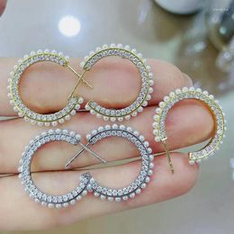 Hoop Earrings 5pairs/lot Exquisite Flower-shaped Pearl Plated Gold Pearl/cz Luxury Jewelry Wholesale