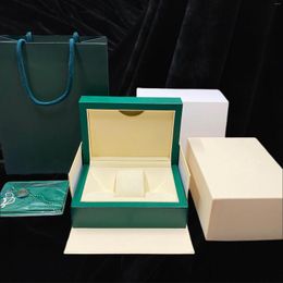 Watch Boxes Top Quality Green Box Luxury Elegant Leather Wooden Case With Packaging Storage Microfiber Pillow