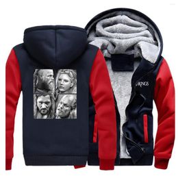 Men's Hoodies TV Show Ragnar Raglan Zipper Hoodie Coat Thicken Fleece Sweatshirts 2023 Winter Jackets Mens Fashion Streetwear