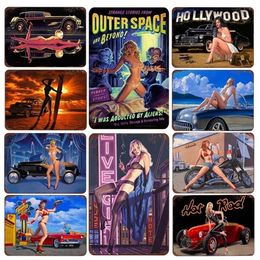 Retro Sexy Girl Tin Sign Vintage Sexy Lady Metal Plate Painting Wall Decoration For Garage Home Bar Gym Cafe Signs Pin Up Girl Poster Garage Home Decor Size 30X20CM w01