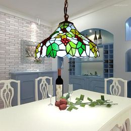 Pendant Lamps European-Style Pastoral Restaurant Balcony Corridor Study LED Light Creative Grape Stained Glass Villa Chandelier