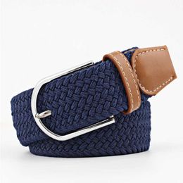 Belts 60 Colours Female Casual Knitted Pin Buckle Men Belt Woven Canvas Elastic Expandable Braided Stretch Belts for Women Jeans Z0223