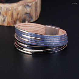 Charm Bracelets Multilayer Leather Bracelet For Men Metal Bar Black Braided Wide Wrap Man & Bangles Boho Punk Jewellery