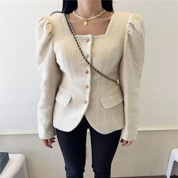 Women's Jackets Vintage Slim Square Collar Jacket Fashion Fall Single Breast Black White Beige Coat Korean Chic Elegant Celebrity Outwear