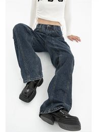 Damenjeans, dunkelblau, Damenjeans, hohe Taille, Vintage, gerade, Baggy-Jeans, Streetwear, amerikanischer Stil, modische Jeanshose mit weitem Bein, 230223