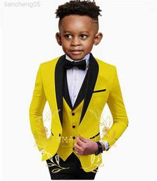 Clothing Sets Formal Yellow Boys Tuxedo Suit Shawl Lapel Vintage 3 Pieces Slim Fit Jacket Vest Pants Suit Set Child Party Suits For Wedding W0224