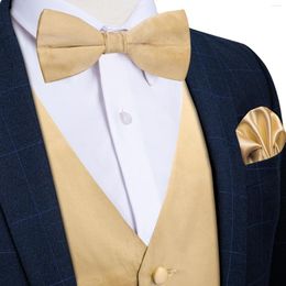 Men's Vests Fashion Champagne Satin Vest For Men Bow Tie Pocket Square Set Business Dress Waistcoat Men's Suit Tuxedo Wedding Gift