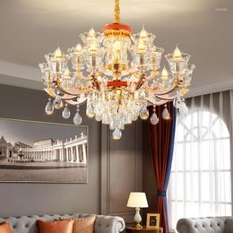 Pendant Lamps Deluxe European Style Crystal Chandelier Duplex Building Overhead Living Room Headlights French Lighting Light