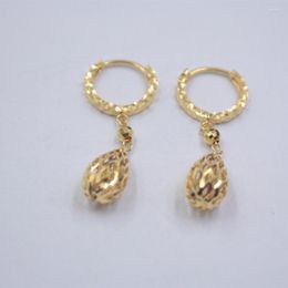 Hoop Earrings Solid Real 18K Yellow Gold Luck Hollow Ball 2.4-2.7g 35x13mm Women Wedding Gift