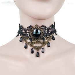 Choker Fashion Goth Pendant Necklace Women Aesthetic Black Lace Collarbone Chain Fake Collar Jewellery Initial Charm Party Gift