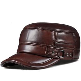 Ball Caps Drop men s real leather baseball cap hat fashion style soft beret belt trucker caps Grain H601 230223