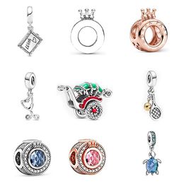 925 Pounds Silver New Fashion Charm Crown Rose Pendant 2023 New Blue Turtle Valentine's Day Loose Beads