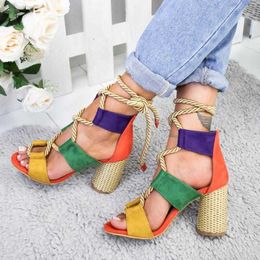 Sandals akexiya Women Lace-Up Summer Shoes Woman Heels Pointed Fish Mouth Gladiator Pumps High New Y2302