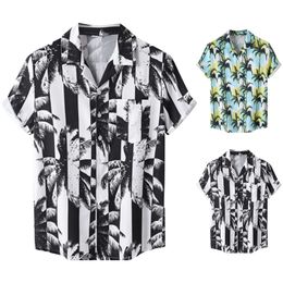 Men's Casual Shirts Men's summer printed shirt neckline fashion top casual loose short-sleeved shirt travel beach Hawaiian style top fast delivery Z0224