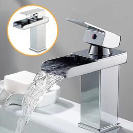 Kitchen Faucets Bathroom Basin Faucet Square Sink Mounted Waterfall Deck Countertop Cold And Water Mixer Tap