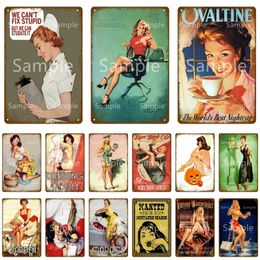 Sexy Girl Tin Signs Garden Garage Dressing Room Decor Pin Up Girl Poster Vintage Metal Painting Decorative Wall Plates For Bar Cafe Pub Home Wall Decor Size 30X20CM w01