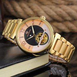 Wristwatches Mens Auto Watches Skeleton Male Golden Full Stainless Steel Top Mechanical Wristwatch Relogio Masculino