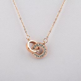 Pendant Necklaces Colorfast Rose Gold Colour Necklace Fashion Short Double Ring Rhinestone Clavicle Chain Wholesale Choker