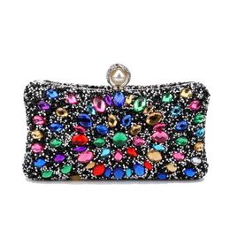 2022 New Diamond Pearl Hasp Evening Bags Chain Colourful Stone Diamond Clutch Wallets Mini Wedding Dinner Purse 8 Colours 230224