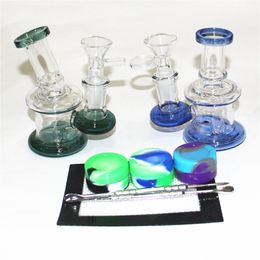 4.5 Inch 14mm Mini Glass Water Bongs Thick Pyrex Colorful Smoking Beaker Recycler Dab Rigs Bong With Glass Bowl 4mm Quartz Banger