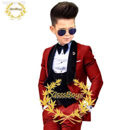 Kleidungssets 3 -teiliger Anzug für Jungen Hochzeit Tuxedo Kids Jacke Hose Weste Revers Velvet Blazer Set formelle Partykleider konjuntos de Blazer