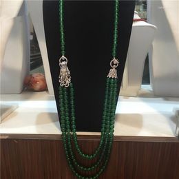 Chains Women's 8mm Green Stone Multi-layer Long Sweater Chain Dragon Tap Micro Inlay Zircon Clasp Necklace Fashion Jewellery