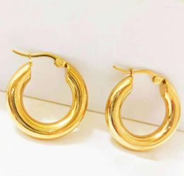 Hoop Earrings 18K Yellow Gold Fashion Women AU750 Big