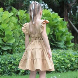 Girl Dresses Summer Baby Dress Toddler Girls Sleeve Solid Ruffles Sleeveless Sundress Linen Cotton Gown A-Line Party