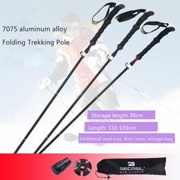 Trekking Poles Straight Handle Folding Trekking Poles with Aluminum Alloy Lightweight Hiking Stick with Wire Rope Five Section Walking Stick J230224