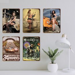 Vintage Sexy Girl Tin Sign Car Poster Metal Plate Personalised Living Room Decorative Plaques Retro Iron Painting Home Decor Home Garage Wall Decor Size 30X20CM w01