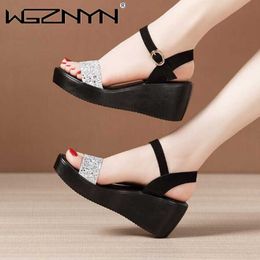 Sandals Summer Thick Bottom High Heel Women Shoes Size 3540 Black Roman Wedges Heel Platform Women's Sandals Beach Shoes Open Toe Shoes Z0224